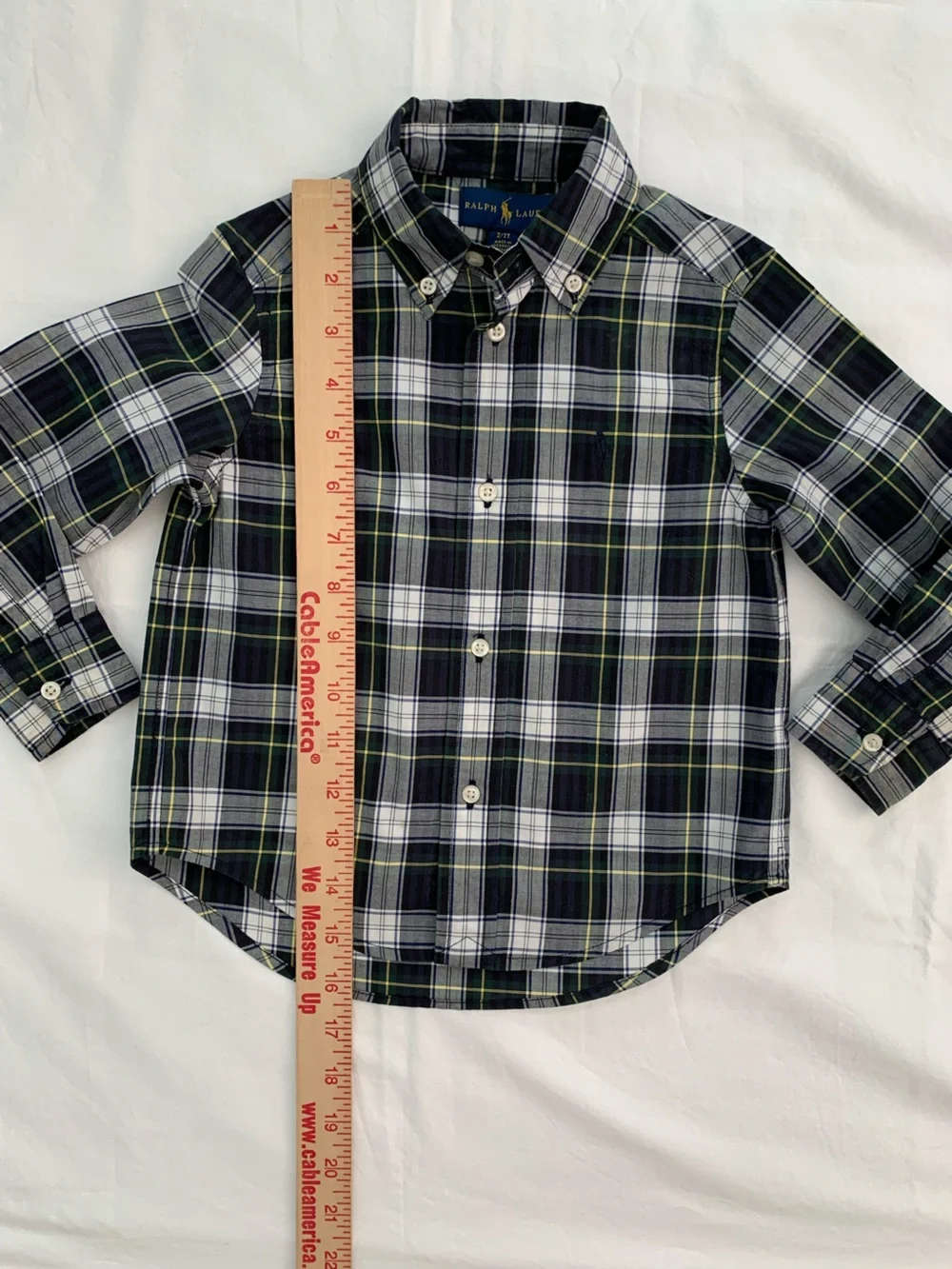 Ralph Lauren 2T Boys' Plaid Button-Down Shirt - Navy, Green & White Cotton